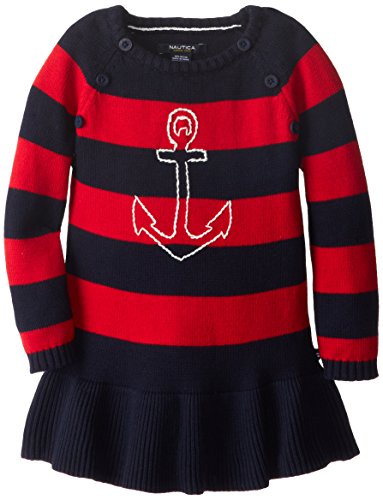 Nautica Little Girls' Anchor Sweater Dress, Red, 3T