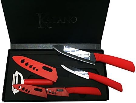Katano Ceramic Knife Set With Peeler - Ceramic Knife + Mirror Finish, Black Ceramic Knife Red Handle