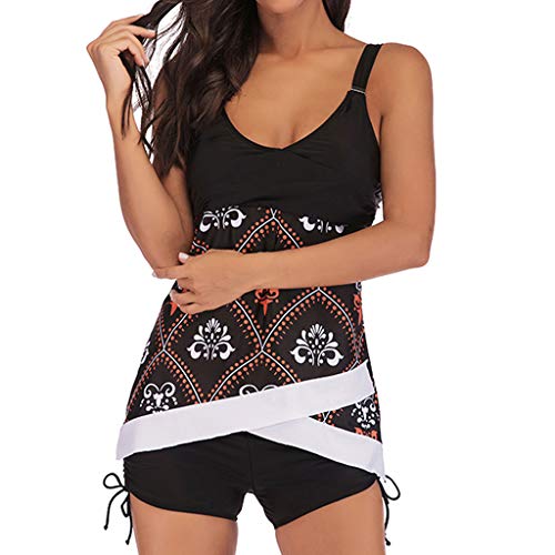 Women Plus Size Print Tankini Swimjupmsuit Swimsuit Beachwear Padded Swimwear Black