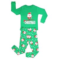 Elowel Little Boys Christmas Santa 2 Piece Pajama Set 100% Cotton 4 Years Green