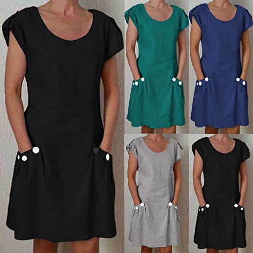 CCatyam Plus Size Dress for Women, T-Shirt Tops Short Sleeve Solid Ruffled Pockets Casual Loose Fashion Green