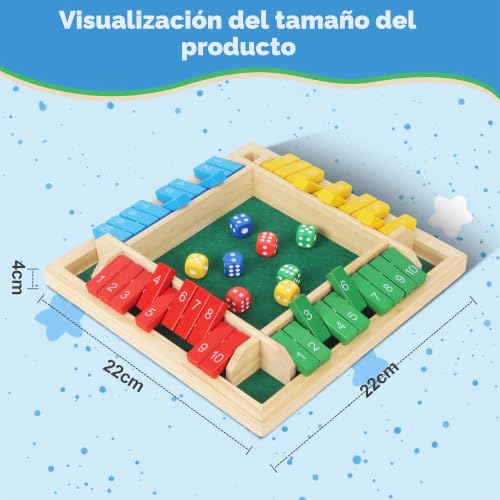 Shut The Box Wooden Dice Set, 22 x 22 x 4 cm, Folding Table Game for 4 Players, Multicolor with Numbered Strips for Bars, Parties, Families and Interactive Parent-Child Games