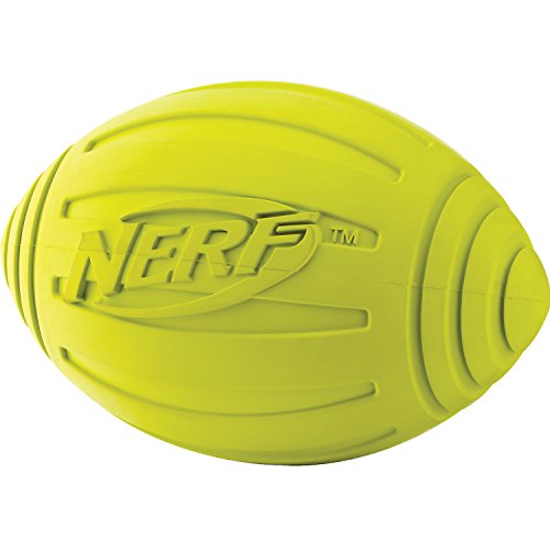 Nerf Dog Squeak Ridged Rubber Football Dog Toy, Medium/Large, Green 7 inches