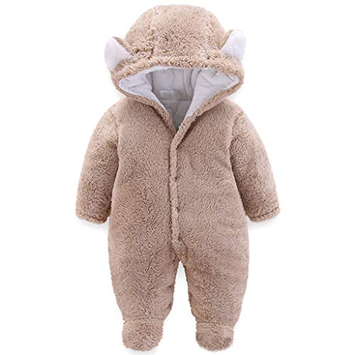 JiAmy Baby-sneeuwpak met capuchon, voor de winter, van fleece, lange mouwen, 0-12 maanden.