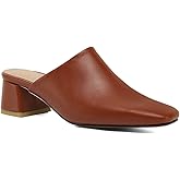 MOOMMO Women Chunky Heel Mules Brown Closed Toe Square Toe Slip On Backless Pumps Black Mid Block Heel Comfort Matte Slide Sandals Casual Cute Outdoor Slippers Dress Shoes Tan 7.5 M US