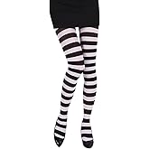 GSHLLO Women's Stripe Tights Wide Stripe Pantyhose Halloween Stretchy Tights Novelty Cosplay Tights High Waist Stockings Black White