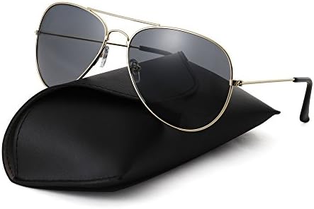 Premium Military Style Classic Aviator Sunglasses, Polarized, 100% UV protection (Gold) …
