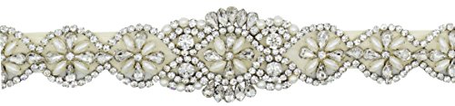 Lovful Womens Silver Crystal Beaded Satin Bridal Sash Party Prom Dress Wedding Belt,Ivory Sash-5, One Size