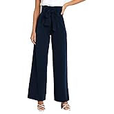 Plustrong Womens Flowy Wide Leg Dress Pants High Waist Belted Business Casual Palazzo Work Pants