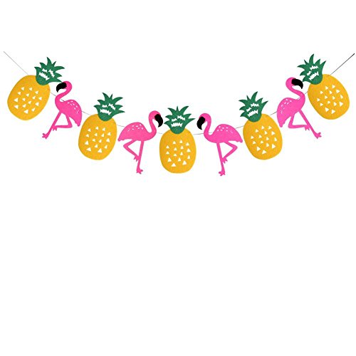 TianJi Flamingo Tropical Pineapple Party Banner Garland Ribbon Banners For Luau Hawaiian Summer Beach Party Supplies (2 Pack)