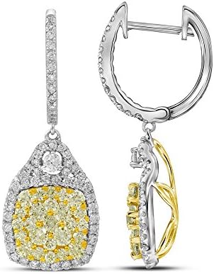 14kt White Gold Womens Round Canary Yellow Diamond Dangle Earrings 2-1/2 Cttw