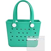 Dvopfa Rubber Tote Bag Medium Waterproof Beach Bag for Women - Lightweight Portable Travel Outdoor Tote with Handles