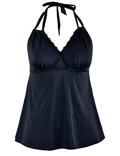 Firpearl Women's Swimsuit Halter Lace V Neck Bathing Suit Tankini Top Black 12