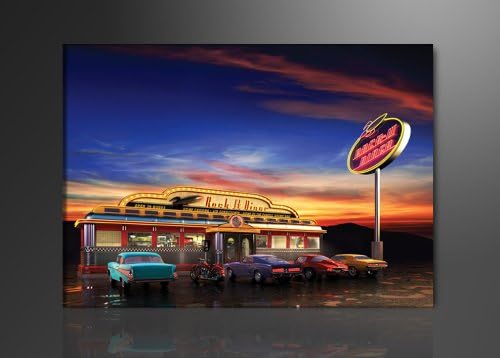 Picture - art on canvas diner USA length 31,5" height 24", one-part parts model no. XXL 4148 Pictures completely framed on large frame. Art print Images realised as wall picture on real wooden framework. A canvas picture is much less expensive than an oil painting poster or placard