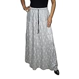 Mogul Women Maxi Skirts Grey Ethnic Printed Gypsy Flirty Sexy Bohemian Long Skirts