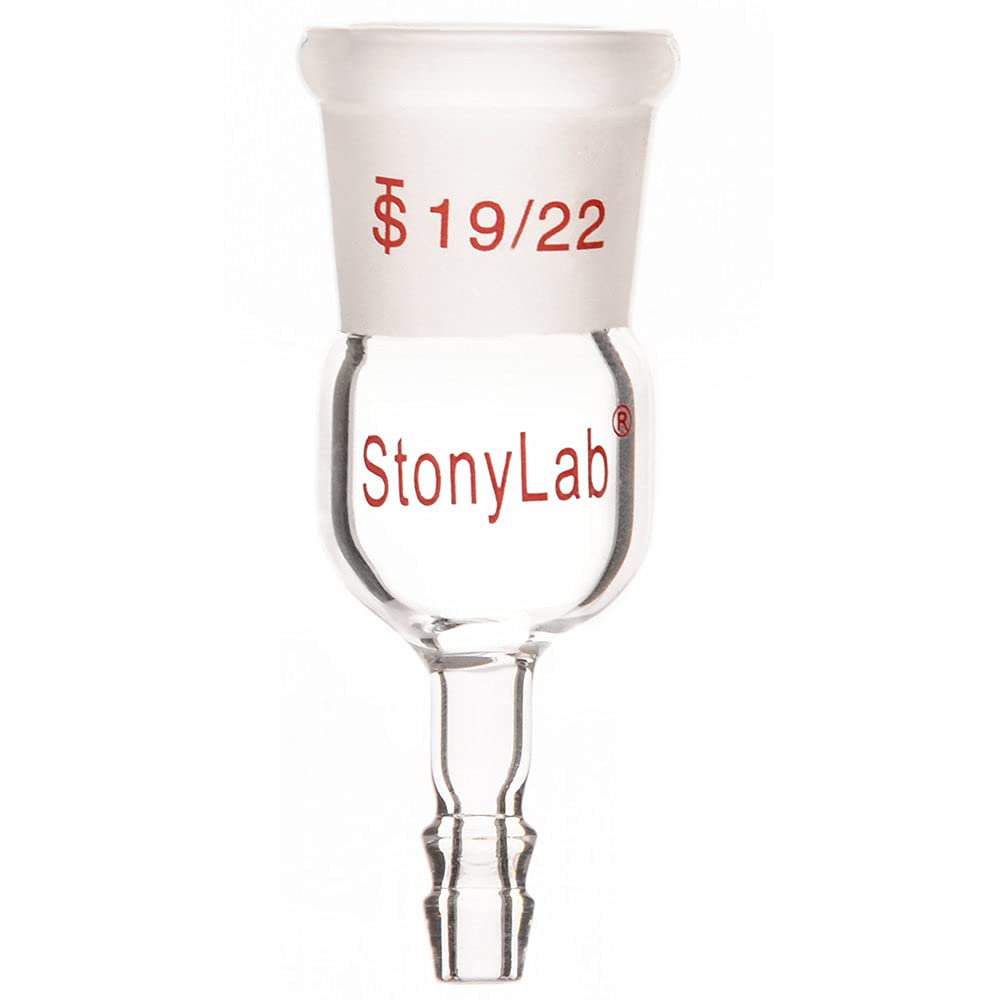 StonyLab Glass Straight Inlet Adapter with 19/22 Female Glass Joint Outer Joint and 8mm ID 12mm OD Hose Connection Lab Glassware