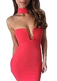 ALAIX Womens Strapless Halter Deep V With Steel Chest Support Bodycon Dresses