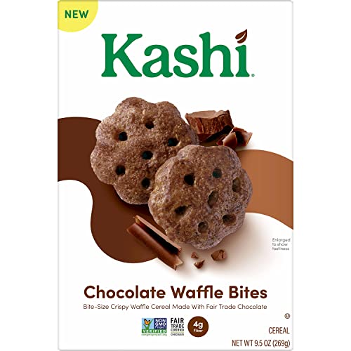 KASHI COLD BREAKFAST CEREAL, VEGAN, MADE WITH WHOLE GRAINS, CHOCOLATE WAFFLE BITES, 9.5OZ BOX (1 BOX)