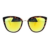 SA106 Womens Color Mirror mirrored Lens Oversize Cat Eye Sunglasses Tortoise Yellow