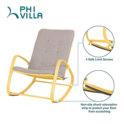 PHI VILLA Outdoor Patio Metal Rocking Chair, Padded Modern Rocker