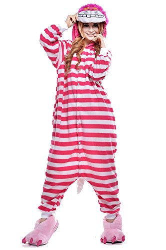 Newcosplay Women's Cheshire Cat Pyjamas Sleepwear Kigurumi Onesie Cosplay Dress M Rose Red