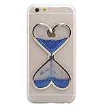 Urberry Iphone 7 Case, Blue Clear Gel Liquid Case, Sparkle Love Heart, Creative Design Flowing Liquid Floating Luxury Bling Glitter Sparkle Hard Case for 4.7 inch iPhone 7 with a Screen Protector