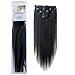 Emosa #1 Jet Black 100% Real Human Hair Luxury Remy Clip in Straight Silky Soft Human Hair Extensions(18inch 7pcs 70g)