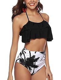 Bikini de dos piezas para dama, estilo retro, con volantes, de cintura alta