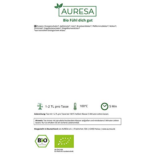 AURESA Ayurveda Tee Bio Fühl dich gut | Gute Laune Kräutertee mit fruchtigen, würzigen und wärmenden Aromen | Tri-Dosha – Bild 5