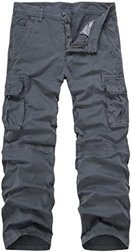 LOKOUO Handsome Mens Cotton Washed Army Cargo Combat Work Pants Dark Grey36