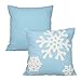 Hupplle Canvas Cotton Embroidery Throw Covers Christmas Snow Square Throw Pillow Covers Blue