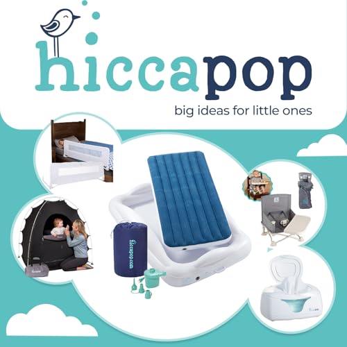 Hiccapop Inflatable Toddler Travel Bed with Safety Bumpers [4-Sided] | Portable Toddler Bed for Kids | Toddler Air Mattress | Kids Air Mattress - Navy Blue