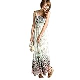 ETOSELL Womens Chiffon Boho Beach Maxi Dress Sleeveless Pleated Strap Sundress