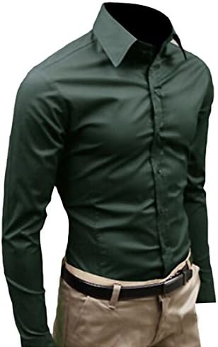 Orlando Johanson New Men's Simple Slim Fit Formal Dress Shirt Button Down Simple Blackish GreenChina Medium good quality