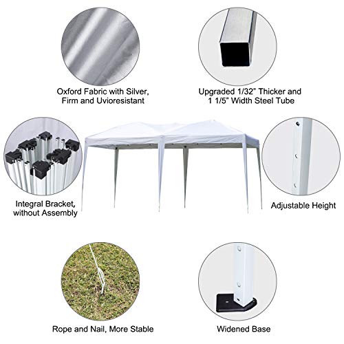 10'x20' Pop up Canopy Tent, Outdoor Canopy Tent, Waterproof Gazebo Portable Wedding Party Tent Carrying Case/Bag, Adjustable Folding Gazebo Pavilion Patio Shelter Without Sidewalls, Heavy Duty...