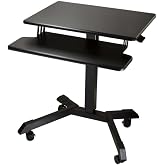 Victor High Rise Mobile Adjustable Standing Desk with Keyboard Tray, 25.6 x 17.7-Inch, Height-Adjustable Rolling Computer Desk from 29.5" to 45.3", Black