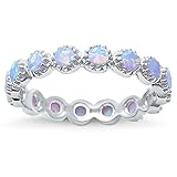 Sterling Silver Round Lab Created White Opal Eternity Ring Sizes 6-9 (10)