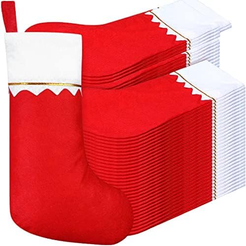 Stockings & Holders - Zubebe 60 Pcs Felt Christmas Stockings 15 Inch Party Favors Stockings Xmas Decoration Stockings Rustic Christmas Santa Stockings for Christmas Holidays Anniversaries Home Bedroom (White Trim, Red)
