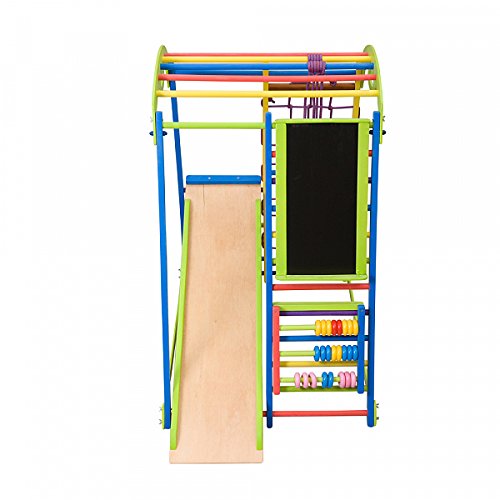 Dani LLC Indoor Wooden Playground for Kids SportWood Indoor Gym Sets Up Climbing Ladder Swing Slide and Rings (SportWood Plus)