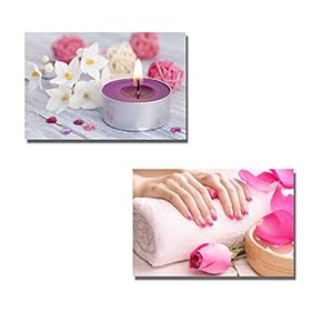 Wellness with Candle Light Female Hands with Fragrant Rose Petals and Towel Spa Concept - Canvas Art Wall Art - 16"x24" x 2 Panels