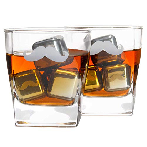 Atterstone Whiskey Glass Box Set Includes 2 Glasses, 8 Chilling Stones, Storage Bag, Silicone-Ended Tongs, and Wood Box with Etched interior, Gift Box Set