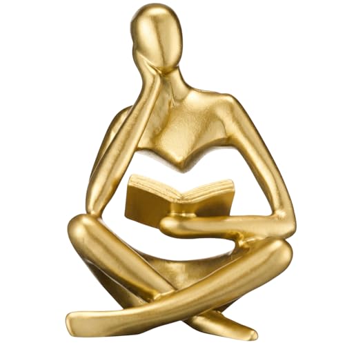 Yinkin Reading Thinker Statue, Abstract Art Thinker Sculptures Figurine, Modern Aesthetic Figurine Decoration for Home Living Room Bedroom Office Shelf Table Desk Bookshelf Decor(Gold) at Amazon