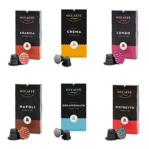 O'CCAFFÈ – Probierset aus 6 Sorten | Nespresso kompatible Kaffeekapseln | 60 Stück | Arabica, Crema, Lungo, Napoli…
