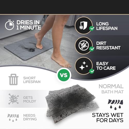 SLEEPHEAD®Premium Stone Bath Mat - Super Absorbent Diatomaceous Earth Shower Mat - Quick Drying Bathstone for Bathroom Floor - Modern Diatomite Bathmat (Triangle - Dark Gray, Large (23.6" x 15.4"))