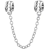 925 Sterling Silver Safety Chain Heart Charm Spacer Bead for Pandora Charm Bracelet (G)