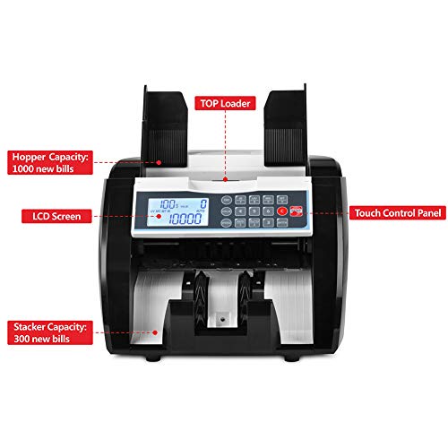 Bill Counter UV/MG/IR/DD Detection Money Counter Selected Single Denomination to Calculate Total Value for US Dollar Cash Counting Machine Banknote Counter Currency Counter (Black+LCD Display) - Thumbnail 3