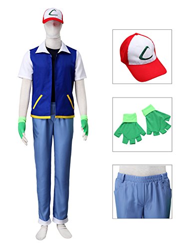 Dazcos Adult / Child Ash Ketchum Monster Trainer Cosplay Costume with Cap