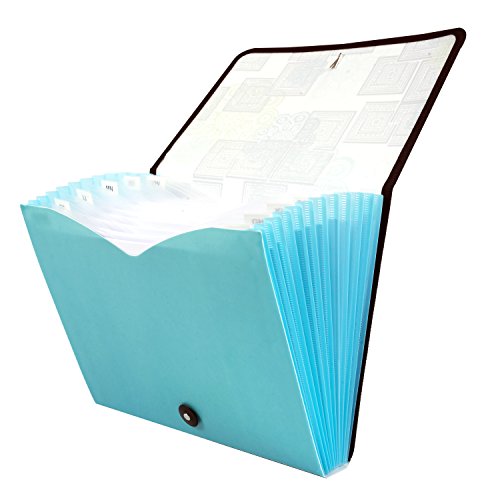DocIt Modern Morocco 13 Pocket Expanding File Folder for Letter Size Document Storage, Fits Standard File Drawers, Blue (00926-BL)
