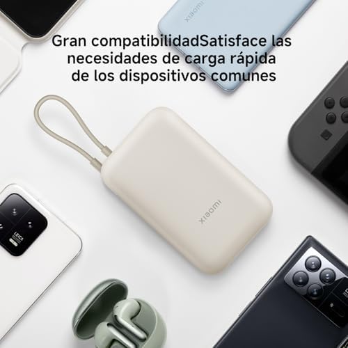 Power Bank de 10000mAh, carregamento rápido bidirecional de 22,5W, 3 portas de saída, cabo integrado, compatível com smartphones, tablets, Nintendo Switch, auscultadores, smartbands, azul