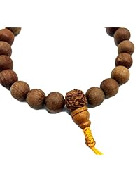 Healing Lama - Pulsera de cuentas unisex de 0.394 in, auténtica madera de sándalo de Himalaya tibetana Con cuentas Rudrakshya Guru. Pulsera de yoga budista.